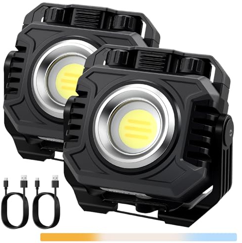 AUTOUTLET 2pz Lampada Portatile LED Ricaricabile 1500 LM,Lampada da Lavoro con 3 Modalità di Illuminazione,Impermeabile IP65 Supporto Girevole 360°Magnete+Gancio+Attacco 1/4,per Officina Campeggio