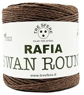 Fili & filati Rafia Swan Round, 100% Cellulosa Naturale, 150g - 250m, per Borse, Cappelli e Accessori fai da te a uncinetto 3/4 (Marrone - 09 - ROUND, 1)