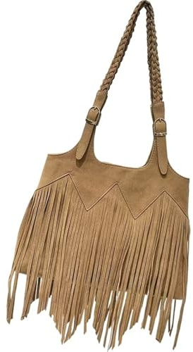 Zymjzbetic Fransväska, retro tofs, crossbody-väska för kvinnor, enfärgad, med dragkedja, stor avslappnad mångsidig messengerväska för kvinnor