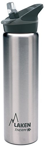 Laken Jannu, Bottiglia d'acqua termica e isolante in acciaio INOX per bambini, borraccia bocca larga, Argento, 750 ML