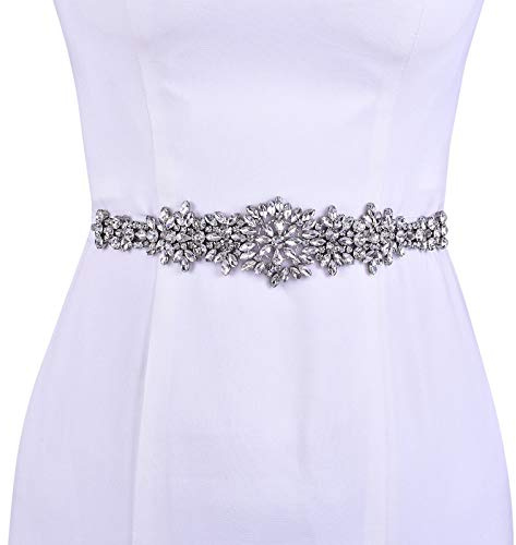 TOPQUEEN Señoras Cristal De Boda Cinturón Faja,Rhinestone Nupcial Cinturón Faja, Rhinestone Nupcial Sash Perlas Bo, Blanco, 85 cm
