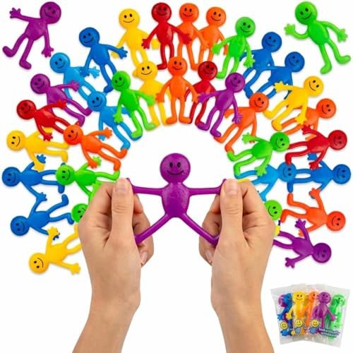Hombre elástico y Flexible – Paquete de 36, Colores Surtidos y Divertidos, Textura pegajosa y Viscosa, Juguete Anti-estrés, Ideal para Fiestas y Calcetines navideños