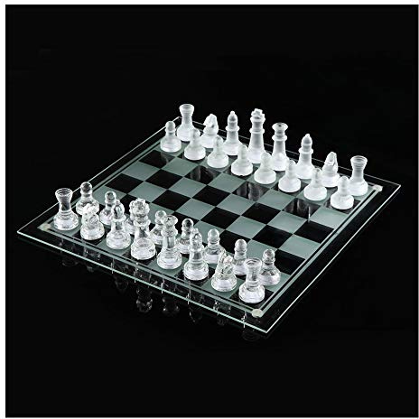 NUODWELL Jeu d'échecs en verre dépoli et poli avec fond rembourré en cristal pour jeunes adultes (blanc), 2 jouers