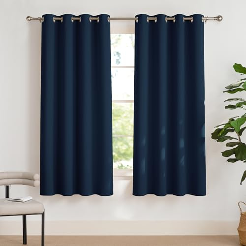 Pony Dance Termisk gardin ogenomskinlig mörkblå set om 2 stycken H 175 x B 140 cm mörkläggningsgardin öljetter ogenomskinliga gardiner för sovrum gardiner värmeisolerande