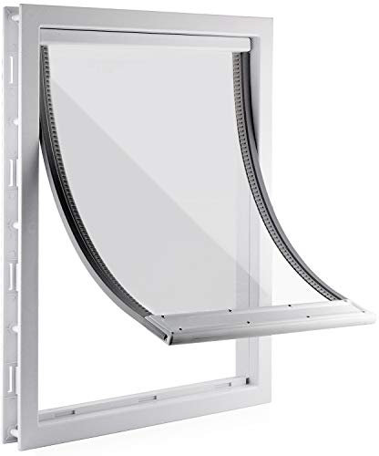 CEESC Hundeklappe mit weicher, transparenter Magnetklappe und einrastbarer Verschlussplatte, Premium-Haustür aus PVC-Kunststoff für kleine, mittlere Hunde und Welpen (L, Weiß)