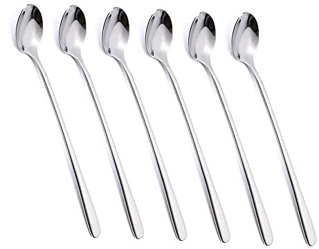Lot de 6 cuillères à latte Macchiato – acier inoxydable longue à Glace à Dessert Café thé cuillères pour expresso et boissons chaudes – Passe au lave-vaisselle ice cream scoop cuillere a cafe