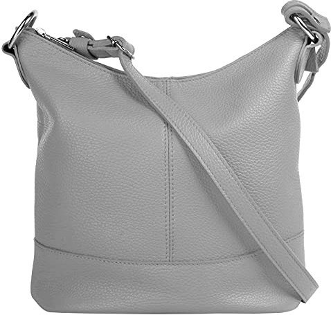 Cluty Umhängetasche Echt Leder Damen Made in Italy, Handtasche, Schultertasche, Crossbody Bag aus Leder grau 021217