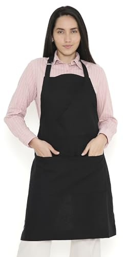 Encasa XO Tablier de cuisine réglable avec poches et porte-serviettes, 68x85 cm, coton recyclé écologique, pour la maison, restaurant, hommes & femmes, cuisine, cuisson - Plein noir