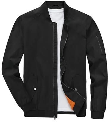 TBMPOY Chaquetas bomber ligeras para hombre, chaqueta cortavientos ligera para hombre, chaqueta de pista de primavera, abrigos de trabajo casuales y elegantes, Negro -, X-Large