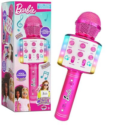 Sinco Creations Barbie Helles Voicemaster-Mikrofon | Karaoke-Mikrofon | kabelloser Lautsprecher | mehrfarbige Lichter | 5 Spracheffekte | Singen & Aufnehmen | Barbie Rollenspiel