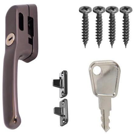 FixRello Fastener Casement Window Handle for Timber Surfaces | with Key, Mount/Wedge and Screws for Easily Installation and Security (1, Bronze)
