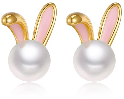 FILMOON Easter Rabbit Pearl Studs Earrings for Women Dainy Bunny Jewelry
