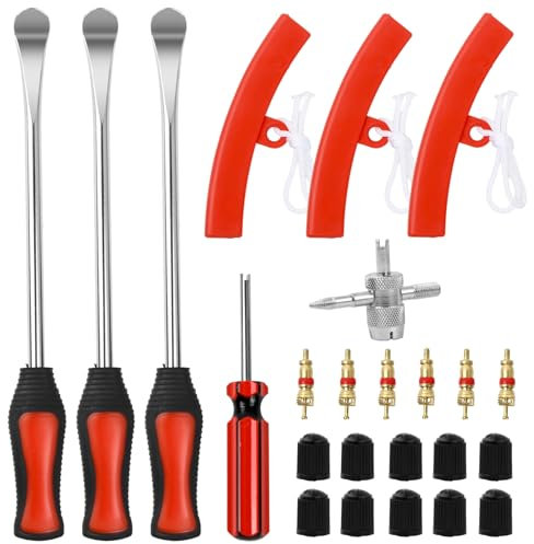 Reifenheber Reifen Montiereisen, 3pcs Reifenheber Montierhebel Werkzeug 295mm, Fahrrad Reifenheber Set 24 Anzüge mit 3pcs Rad Felge Protektoren, Tire Spoons Lever Reifenwechsel Tool Kit (Kupfer)