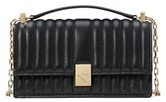 kate spade new york Women's Deco Mini Leather Flap Chain Crossbody, Quilted Black, One Size