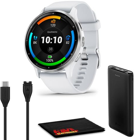 Garmin Venu 3 Advanced Fitness and Health Tracker GPS Smartwatch, 14 Days Battery Life with Silver Stainless Steel Bezel and 45mm Whitestone Case & Silicone Band 1.4 Inch AMOLED Touch Screen Display