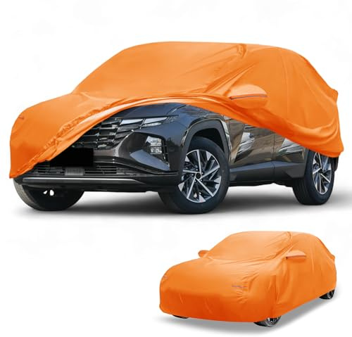 Partuto Copertura Auto Impermeabile per Tutte le Stagioni Protezione Antipioggia Anti-UV Esterna Completa per Hyundai Tuscon 210D-PU Arancione con Strisce Riflettenti