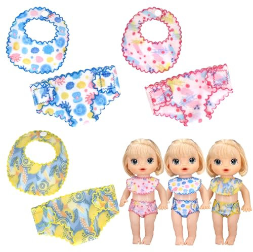Varkage 6 Pack Baby Puppe Zubehör Windeln Set, Puppenwindeln, Puppe Kleidung Windeln und Lätzchen Puppe Kleidung Zubehör für 14 Zoll