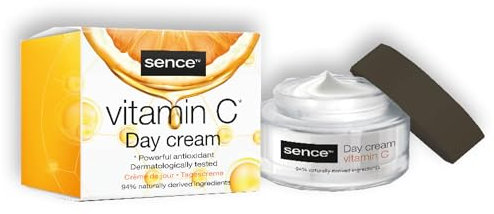 Sence Vitamin C Tagescreme, Gesichtscreme Damen, Gesichtscreme Männer - Feuchtigkeitscreme Gesicht, Tagespflege mit Zitronensäure und 4 Hyaluronsäuren, Vegan Beauty Skincare, 2 x 50ml