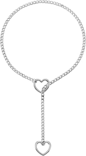 RWQIAN Justerbar Y-halsband dam hjärta/rund/lås hänge, punk gotisk Kubanische glidkedja silver/guld/svart smycken Y-krage 26–34 tum, Rostfritt stål