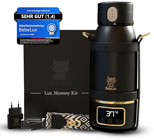 BEBELUX V2 Lux Mommy Kit Babyflaschenwärmer – Die ultimative Geschenkbox für dich & deine Liebsten |In 2 Min perfekt temperiert| 15 Flaschen pro Ladung | BPA-Frei & Sterilisation bis 100 °C (Schwarz)