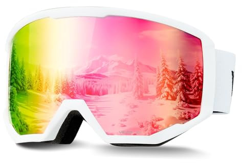 VEVOR Masque de Ski Revêtement Revo Rose Masque de Snowboard OTG, avec Monture en TPU, Double Ventilation Anti-buée, Mousse Triple Couche, Lunettes de Motoneige, pour Garçons, Filles, Hommes, Femmes