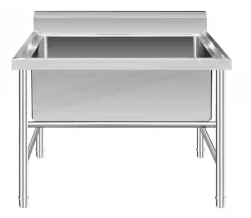 Grande lavello da cucina in acciaio inox, autoportante, a vasca singola, per lavanderia industriale (120 x 70 x 80 cm, profondità: 40 cm), facile da pulire, design moderno