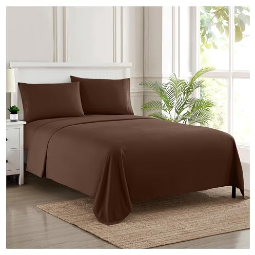 Sweet Home Collection Luxury Bedding Set with Flat, Fitted Sheet, 2 Pillow Cases, Microfiber, Brown, Full