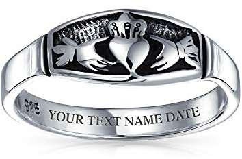 Bague de mariage Claddagh d'amitié celtique irlandaise personnalisée BFF en argent sterling oxydé gravée sur mesure