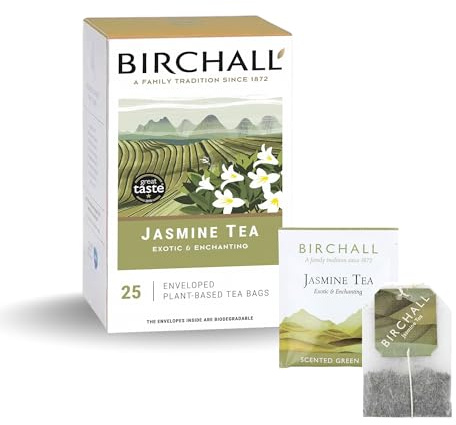 Birchall Tea Bags, Jasmine Tea Gift Set, Green Tea Bursting with Full Flavour, Perfect Herbal Tea Gift Set, 25 Enveloped of Plant-Based Prism Tea Bags