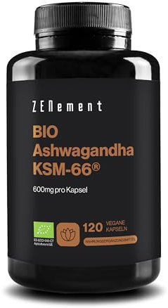 Ashwagandha KSM-66 Bio – 600 mg pro Kapsel – Wurzelextrakt mit 5% Withanoliden – Vegane Formel ohne Zusatzstoffe – 120 Kapseln – 4 Monate Vorrat – Zenement