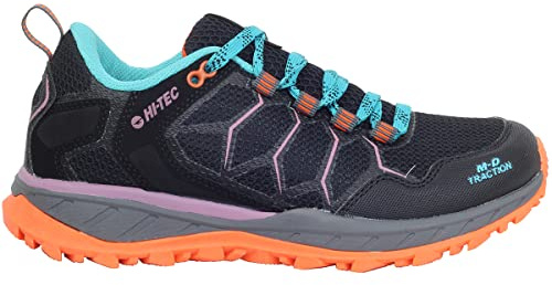 HI-TEC Calzado Trail Running Mujer Ultra Terra/Zapatillas Mujer Deporte/Zapatillas Trekking Mujer para Andar Correr y Uso Diario (Black/Red Orange/Blue, 36)