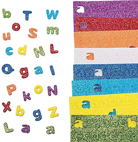 Baker Ross FC757 Lettere Adesive Multicolore con Glitter in Gommapiuma - Set di 1160, adesivi per bambini