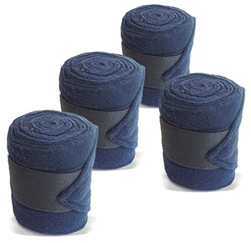 Bende per cavallo, in pile con chiusura, set da 4 pezzi, con pratica custodia (sangue caldo pieno), blu navy