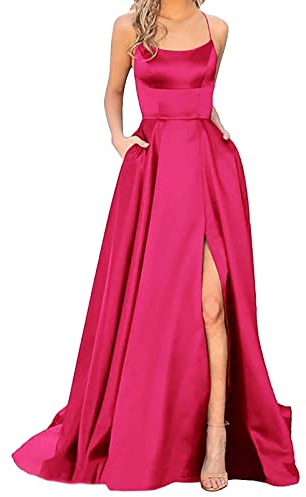 Kobilee Abiti da Cerimonia Donna Eleganti Scollo a V Formale Mezze Maniche con Corsetto Curvy Abito Sposa Fucsia Vestito de Taglie Forti Lungo Cocktail
