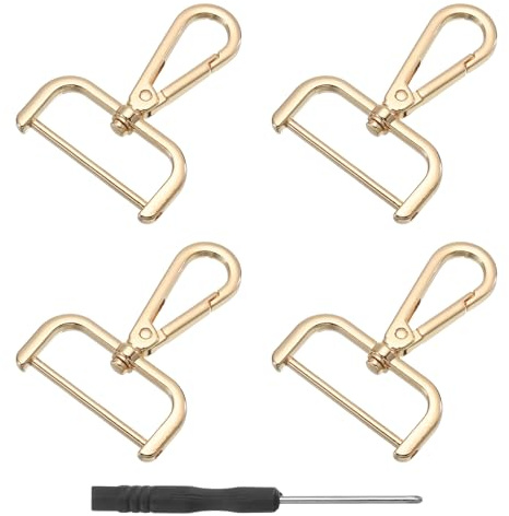 QUARKZMAN 4pz Ganci Girevoli con Moschettone, 38mm(1.5) Chiusura Girevole in Metallo, Ring a D Gancio a Scatto Staccabile Metallo con Cacciavite per Creazione Borse Portachiavi, Oro