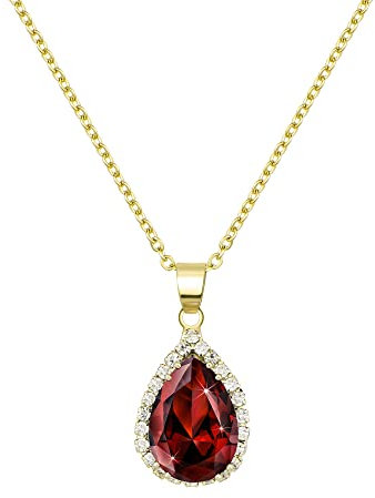 Linawe Rot Halskette Goldkette Kette Damen Granat Anhänger Halsketten, Goldener Schmuck Set Diamant Fossil Geburtsstein Kristall Kettenanhänger Damenkette Jewelry Schmucksets