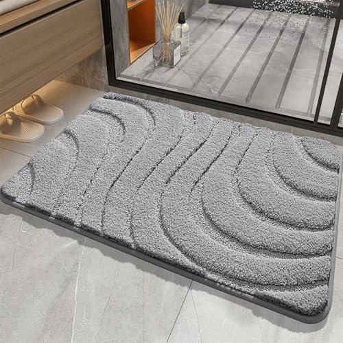 FeinKulturia Weich Badezimmerteppich 50 x 80 cm, rutschfest Waschbar Badematte Flauschige Hochflor Badteppich Mikrofaser Saugfähig Badvorleger Duschvorleger für Badewanne, Dusche und Badezimmer