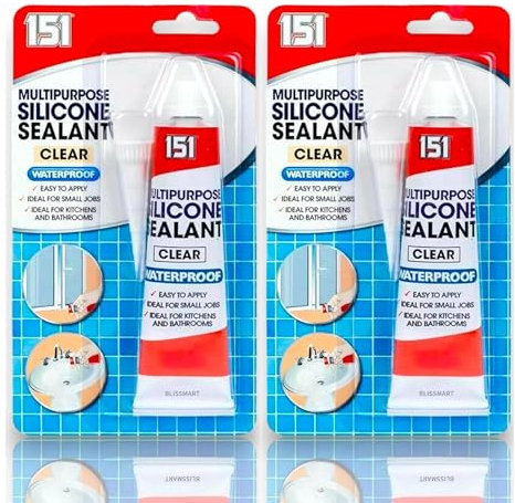 BlissMart Clear Silicone Sealant Waterproof Strong Clear Glue x 2 Tubes Multipurpose Bathroom Silicon Seal Mold Resistant Silicone Tool Kitchen Toilet Sink Caulking Shower Seal Filler Sealant Tool