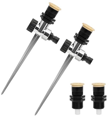 YOUNLEN Set of 4 Circular Sprinkler + 2 Metal Spike, Irrigation Sprayer,Lawn Sprinkler Settings 30 °- 360 ° for Lawn Grass Patio Garden Irrigation