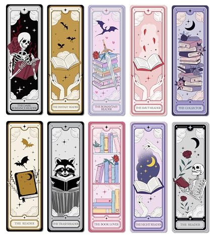 TwoDays Cute Tarot Bookmarks for Book Lovers - Dark Romance Fantasy Merch for Reading Women, Booktok Accessories Gifts for Bookish (Set of 10, 6'' X 2'')