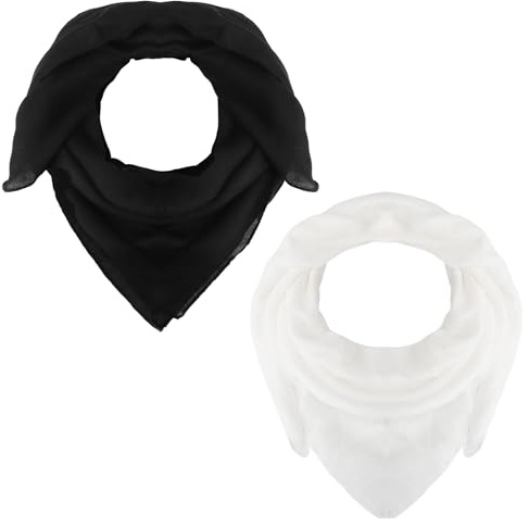 Foulard Quadrato Donna 2 Pezzi – Sciarpa Bianca e Nera Leggera in Tessuto Traspirante, Morbido e Elegante, Accessorio Versatile per Estate, Ufficio, Viaggio e Uso Quotidiano