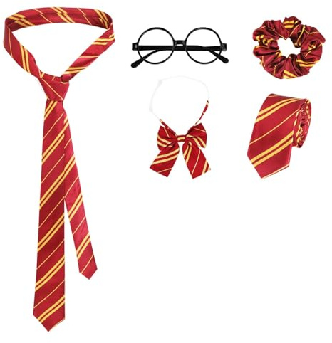 Costume mago per bambini adulti, mago rosso e giallo a righe cravatta fascia per occhiali costume accessorio per Halloween Carnevale cosplay uniforme