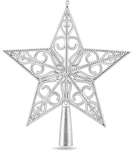 Estrella plateada para la punta del árbol de Navidad, adorno de estrella plateada para la copa del árbol de Navidad (adorno de estrella plateada)