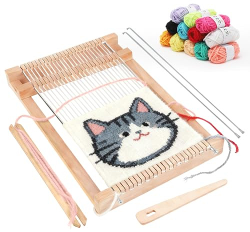 Umllpet Marco para niños – telar para niños a partir de 4 años, juego de marcos de madera de alta calidad, marco de madera para manualidades con peine, barcos, hilo para tejer, trabajo manual para