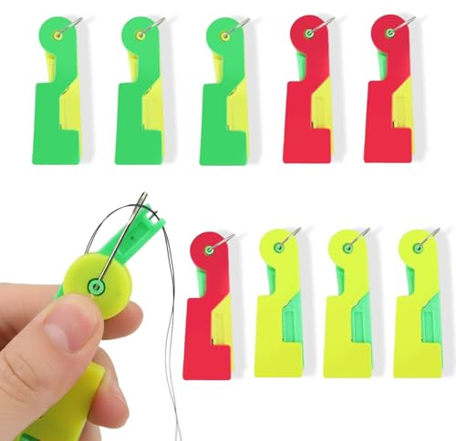 fKiZanthene Enfile Aiguille 9 Pièces Pour Couture Main Et Machine, Enfile-Aiguilles Plastique Rouge Jaune Vert Avec Crochet, Aide À Enfiler Pour Seniors Débutants Broderie Point De Croix À La Maison