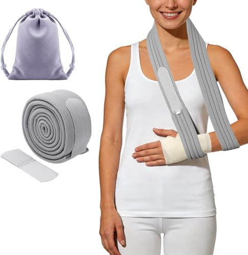 Nretluo Sling, 1 Pcs Adjustable Arm Sling, Grey Slings for Arm Support, Suitable for Wrist Fractures and Shoulder Injuries, Unisex (Grey)