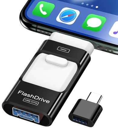 ZARMST Memoria USB 256GB para lPhone y Android, Pendrive 4 en 1 USB 3.0 con Iightning/USB-C/Micro USB/USB-A, Memoria Externa para Móvil, Almacenamiento de Fotos y Vídeos,Negro