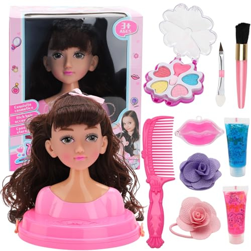 Eleage Hair Styling Doll Head Toys Fun Salon Kit for Girls Birthday Gift - Safe Plastic Doll Makeup Set (#3)