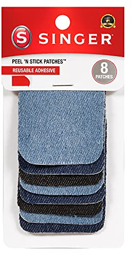 SINGER 00378 Peel N Stick Reusable Patches, 2-Inch x 3-Inch, Assorted Denim, 8-Count, White