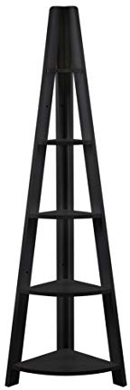 LPD Home Tiva Corner Ladder Shelving – 4 Tier Leaning Shelf Unit, Modern Ladder Style Corner Storage & Display Shelves for Living Room, Bedroom or Office (Black)
